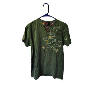 Bins By Ryuku No Sato Green Medium V-Neck Floral Embroidery and Design